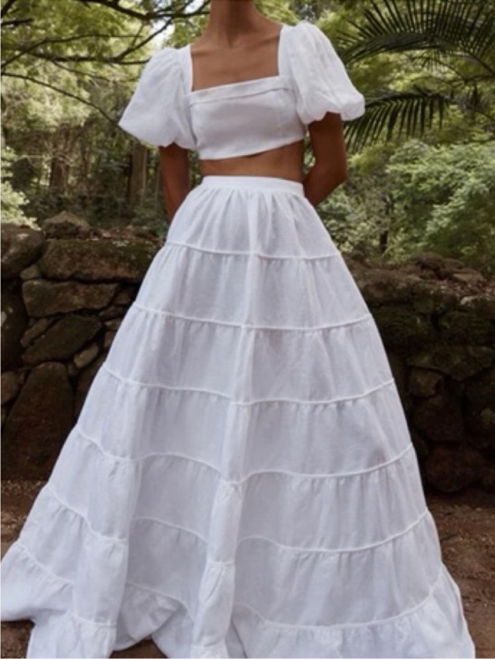 DISSH Aisle White Linen Maxi Tiered Skirt size 4